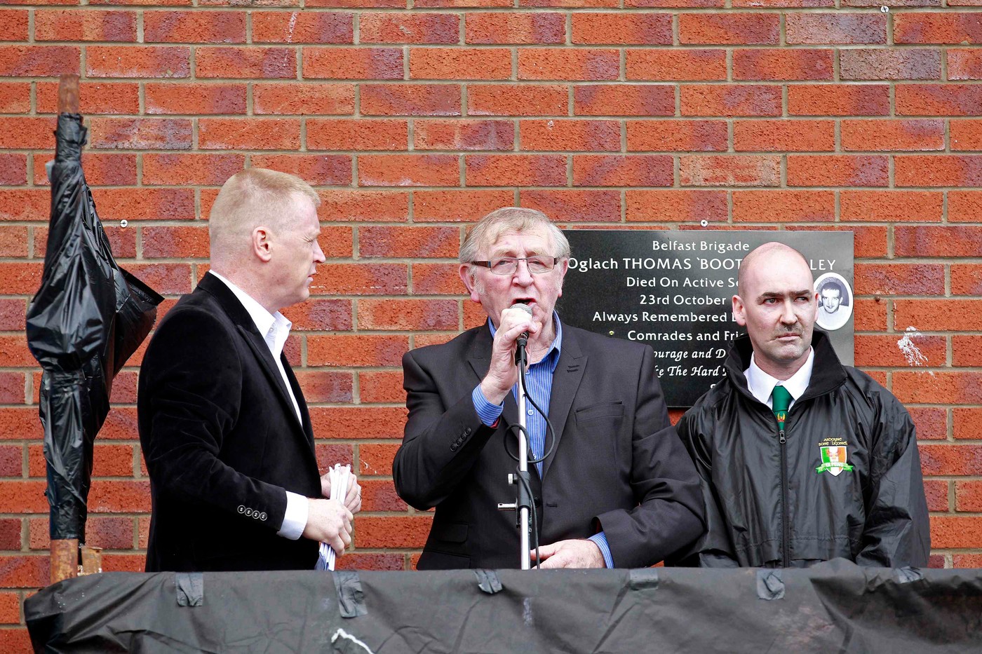 Billy Begley speaks at the unveiling of a memorial for his son, former
