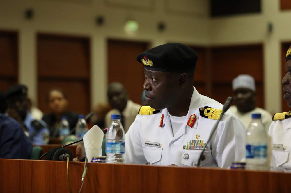 A navy officer addresses the Committee on Foreign Relations chaired by MP Elendu-Ukeje.